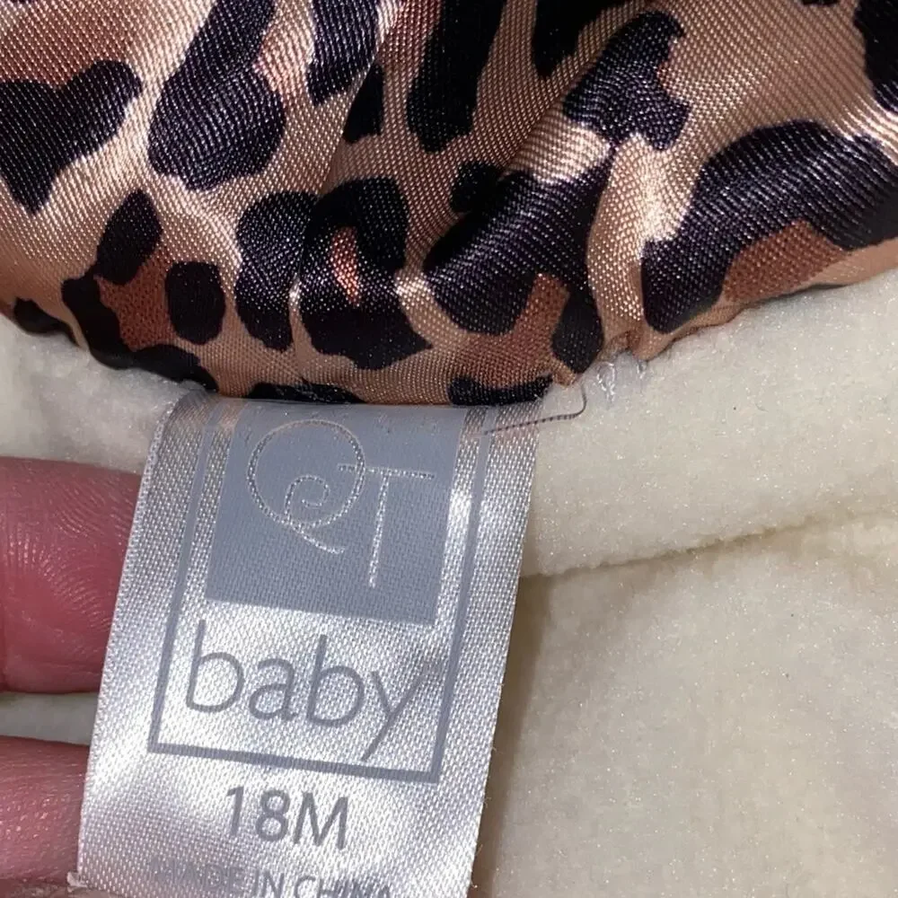 QT Baby‎ Cream Sherpa Full Zip Hooded Jacket with Leopard Cheetah Trim